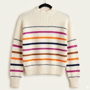 St. John's Bay Ribbed Mock Neck Striped Sweater Cream